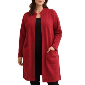 Eileen Fisher Plus 1X Red Wool Long Cardigan Coat Open Front Cozy Winter Layer